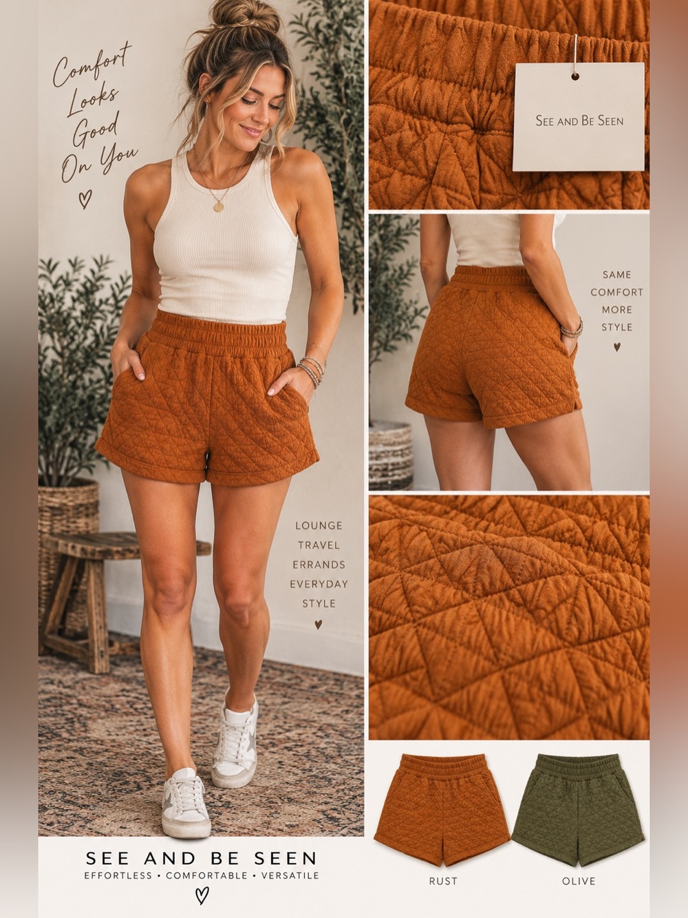 See and Be Seen Women's Quilted Rust Lounge Shorts